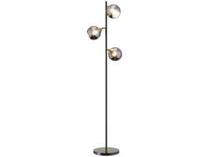 Lampadaire sur pied salon en métal avec 3 abat-jours globe chromé métal 40w  36 x 162h cm noir et gris