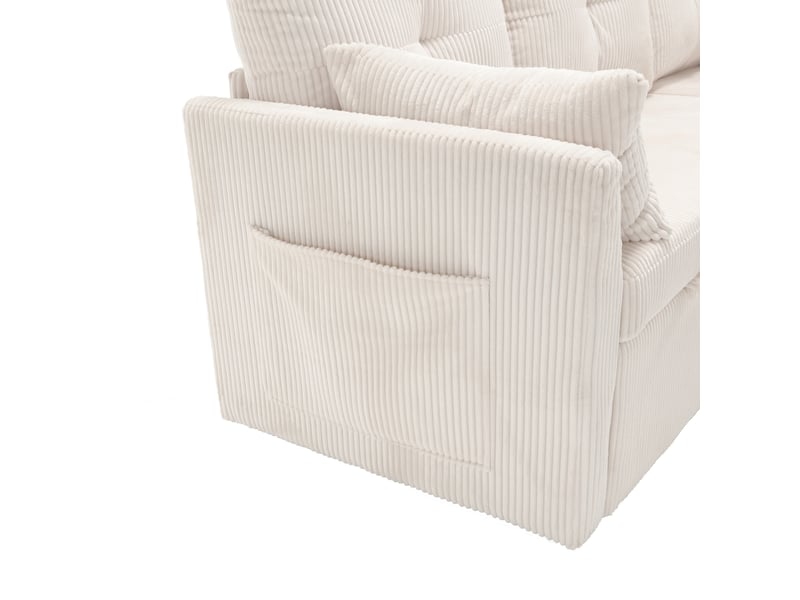  Canapé modulable d'angle convertible avec rangement intégré en velours côtelé beige structure bois massif  - Conforama W
