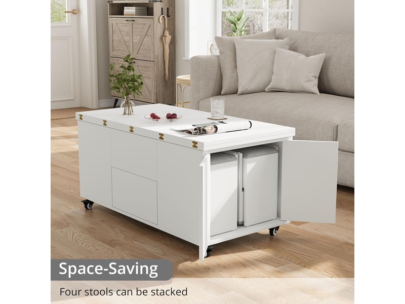  Table basse extensible à plateau relevable (blanche)  - Conforama D