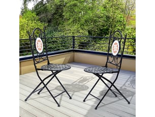 Lot de 2 chaises de jardin pliantes style bistro, assise mosaïque, métal, charge maximale 120 kg, 50 x 40 x 94,5 cm, noir