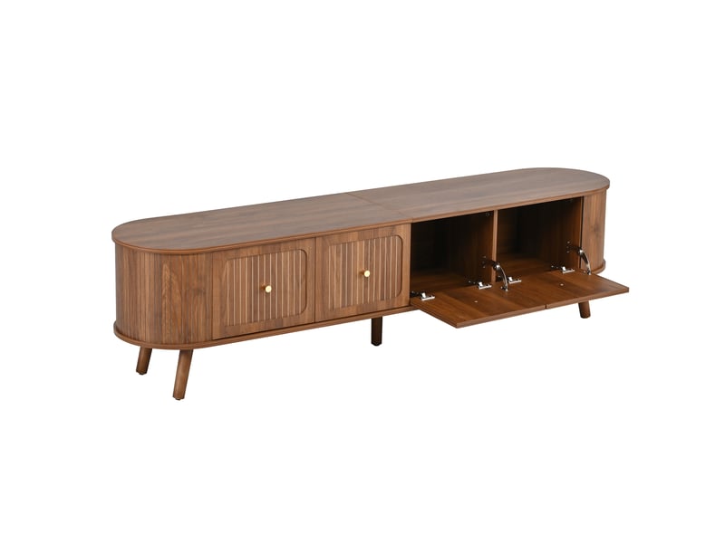 Meuble tv 180 cm avec 4 portes rainurées, poignées dorées et bords arrondis, mdf et panneau de particules, effet noyer Fay Lum - Conforama E