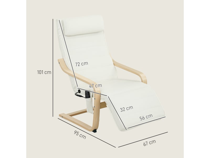  Fauteuil de relaxation, fauteuil relax massant et chauffant, lin, 95x67x101cm, blanc  - Conforama E