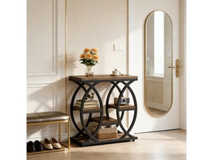 Table d’appoint à étagères superposées gain de place - pour salon, structure métal et bois marron