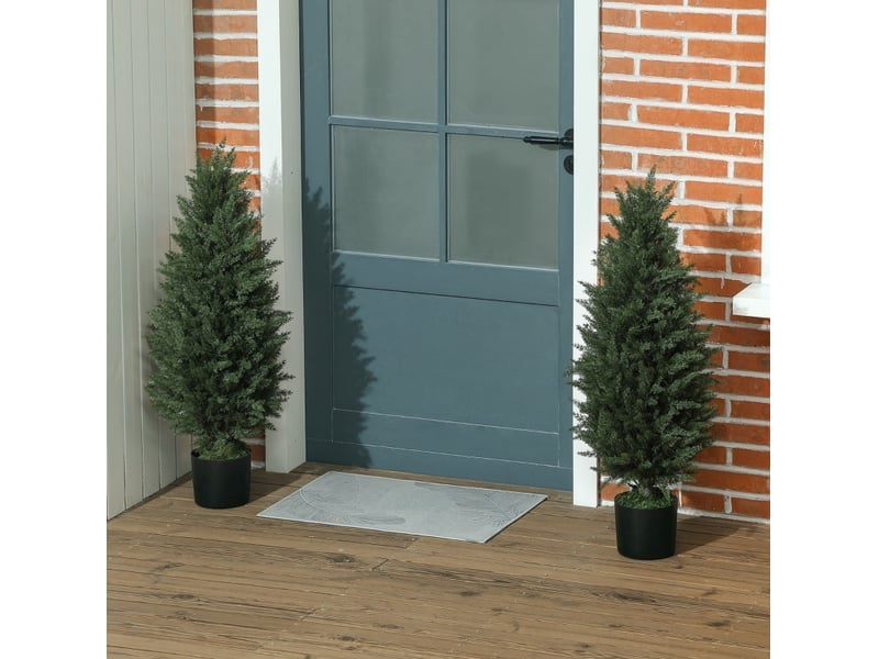  Lot de 2 cyprès artificiels en pot 90 cm verts, résistants aux uv, pour intérieur et extérieur sans entretien  - Conforama B