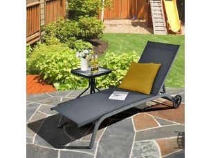 Chaise longue bain de soleil dossier reglable en 6 positions, fauteuil inclinable en textilene durable avec roues,jusqu’a 150 kg(1 unite, gris)