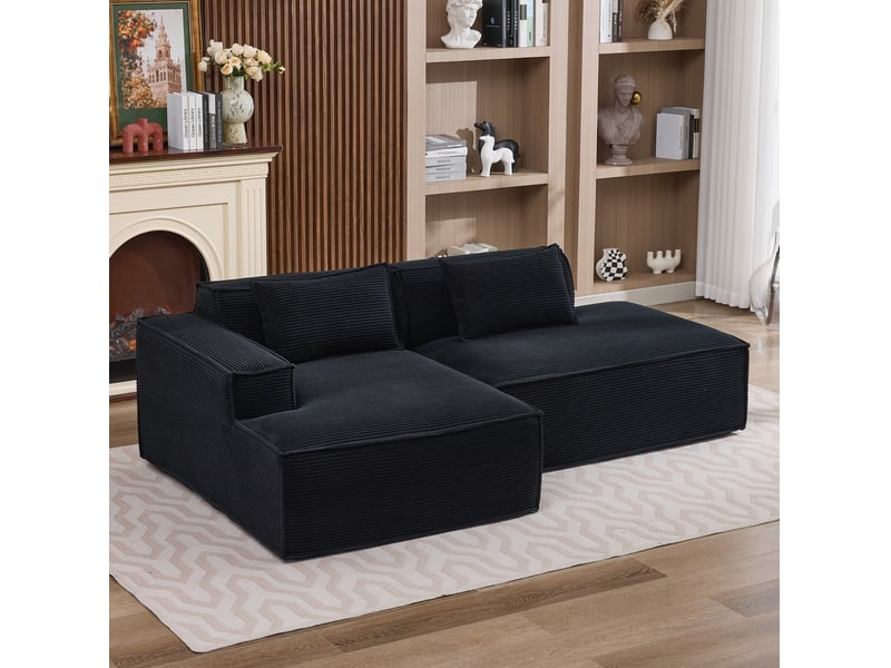 Canapé 2 places noir en polyester avec 2 coussins - 233 x 129 x 70 cm - Conforama D