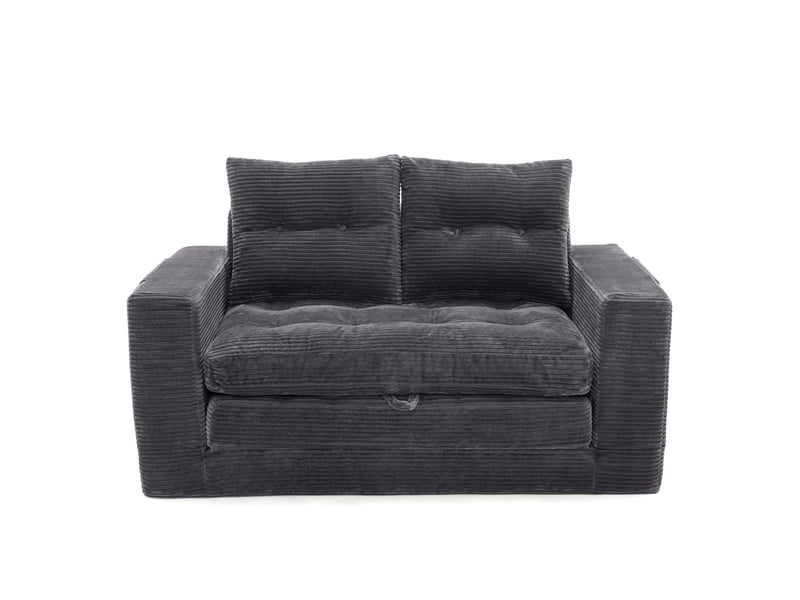 Canapé convertible 2 places extensible avec poches latérales et porte-gobelet en velours côtelé gris foncé  - Conforama A
