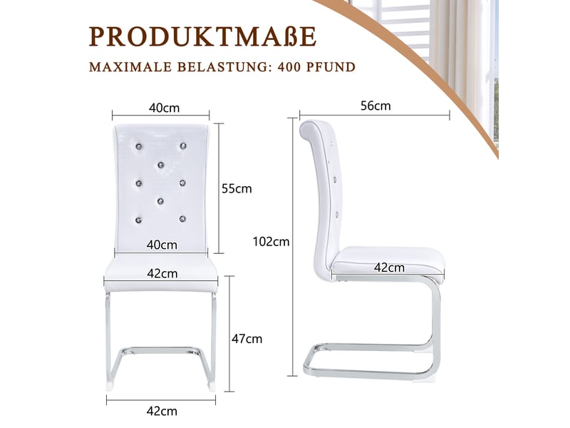  Lot de 4 chaises de salle à manger,pvc et métal chromé,blanc  - Conforama C