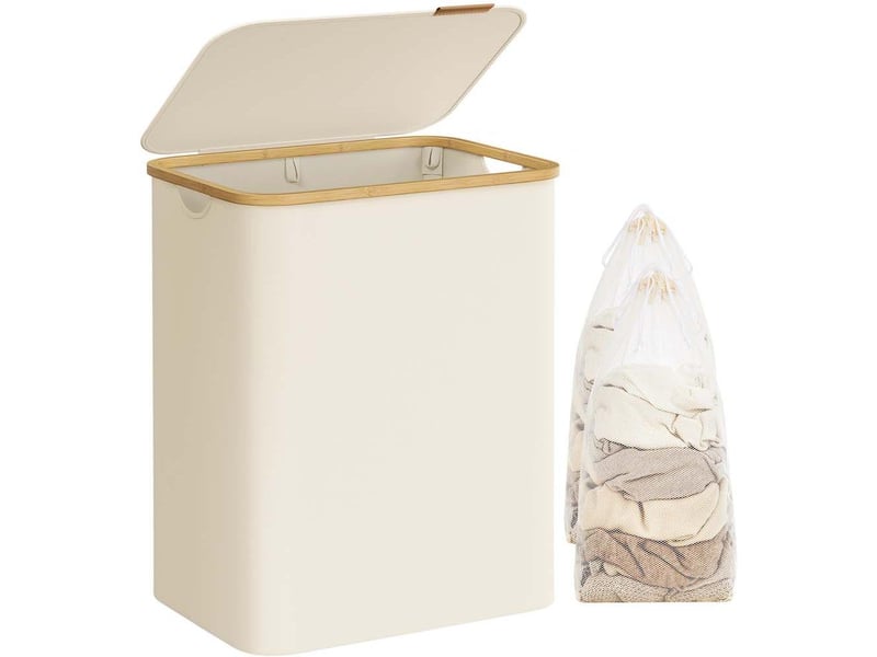  Panier à linge pliable design moderne gain de place 52 x 38,5 x 70,5 cm en tissu oxford blanc crème 12_0011203  - Conforama A