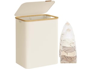 Panier à linge pliable design moderne gain de place 52 x 38,5 x 70,5 cm en tissu oxford blanc crème 12_0011203