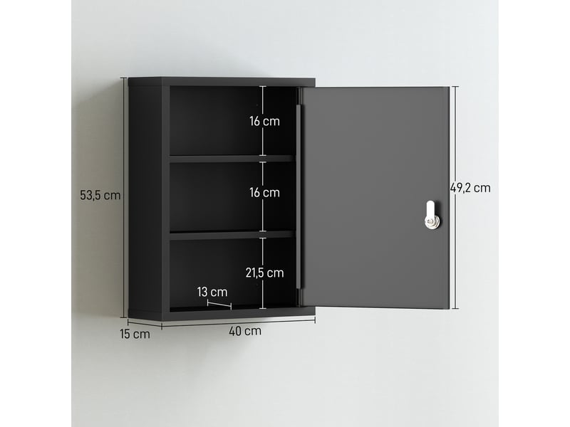  Armoire à pharmacie murale avec serrure, armoire murale en acier à 3 niveaux, 40 x 15 x 53,5 cm, noire  - Conforama E