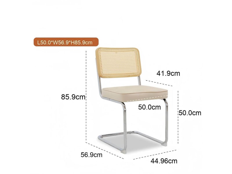  Lot de 2 chaises cantilever modernes 56.9×44.96×85.9cm, revêtement en tissu, rotin tressé sur dossier, structure chromée, finition beige  - Conforama C
