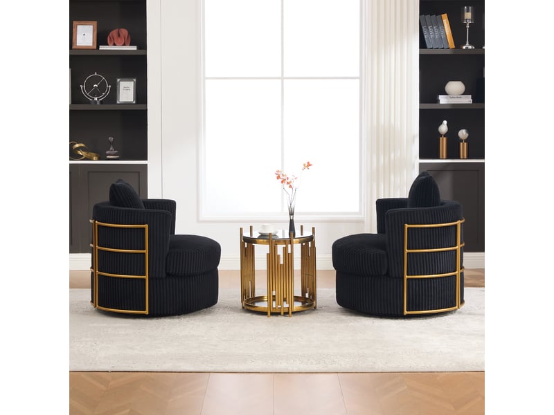  Lot de 2 fauteuils 1 place - 76 x 79 x 78 cm - fauteuils tournants 360° en cord avec coffre de rangement et coussins - noir  - Conforama D