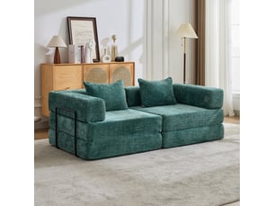 Canapé d'angle, avec couchage d'appoint, sans montage, en tissu chenille, coloris vert foncé, l200 x p100 x h63 cm