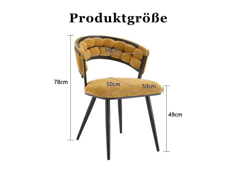  Lot de 2 chaises de salle à manger 63 x 57 x 77,5 cm jaune et noir, velours, dossier enveloppant  - Conforama C