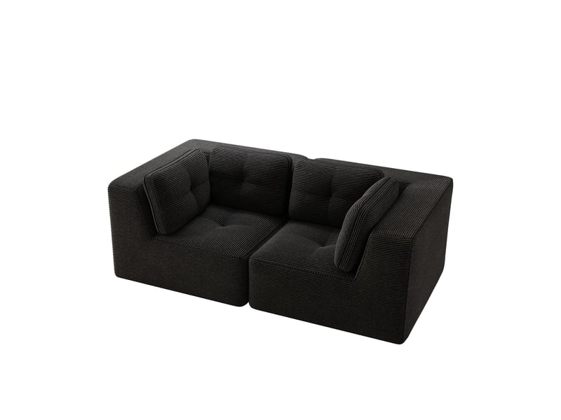  Canapé d'angle, canapé modulable : en velours tricoté, noir, sans cadre, 2 places  - Conforama B