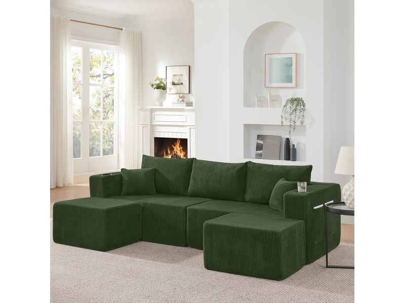 Canapé d'angle modulaire 3 places 230x138x75 cm velours côtelé vert - Conforama C