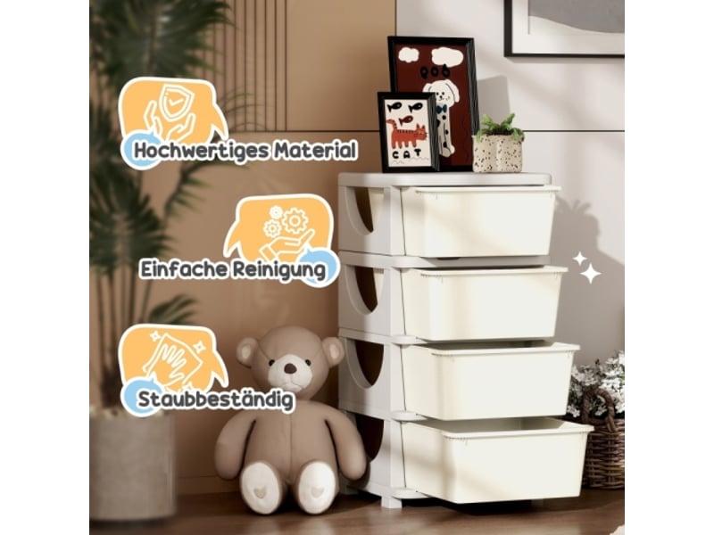  Boîte rangement enfant crème, 4 grands tiroirs en plastique, bords arrondis, 37x37x76 cm  - Conforama B