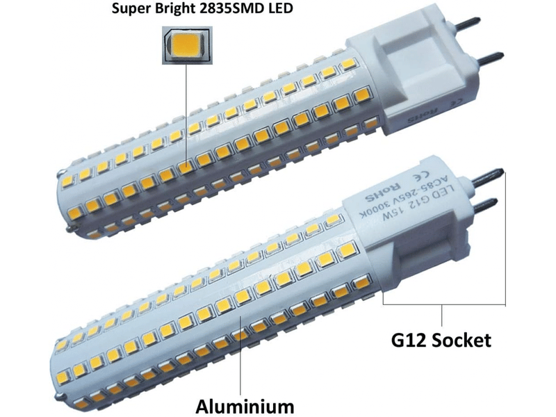  Ampoule led g12 15w blanc froid 6000k 2835 smd 85-265v lampe maïs 150w remplacement halogène 2-pack réutilisable  - Conforama C