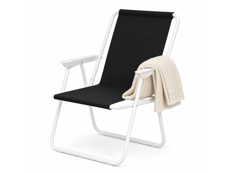  Chaise de camping pliante noire en tissu oxford avec accoudoirs, légère, pour activités de plein air.  - Conforama A