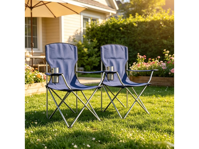  Lot de 2 chaises de camping pliantes avec haut dossier, porte-gobelet et sac  - Conforama D