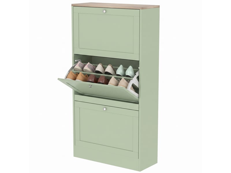  Meuble à chaussures 3 portes abattantes étagères réglables vert 60 x 23,5 x 115 cm  - Conforama B
