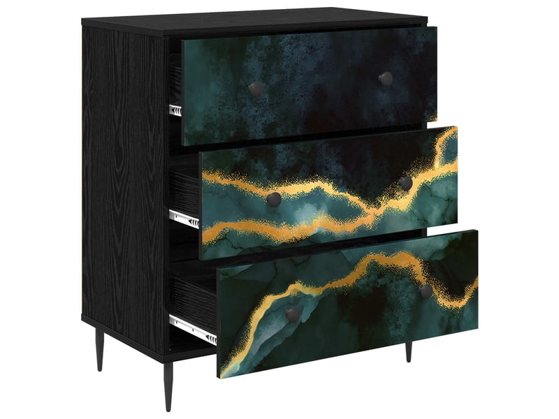  Commode chambre, meuble de rangement wijhe imprimé marbre teal 66x36,5x76 cm chêne noir  - Conforama C