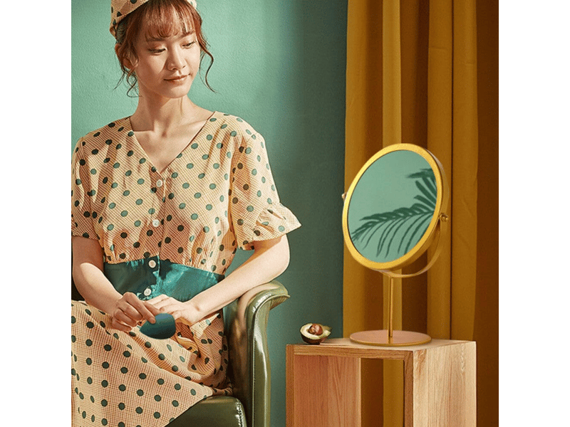  Miroir de bureau, miroir de maquillage, miroir sur pied, angle réglable, fond rond (doré)  - Conforama B