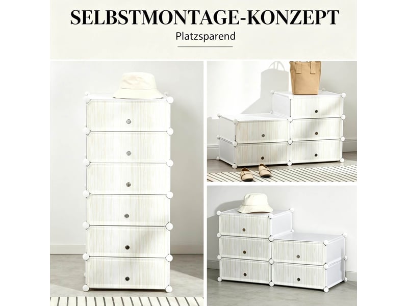 Meuble à chaussures modulable avec 6 portes et 6 compartiments, rangement vertical en pp blanc, 49 × 36,5 × 108 cm - Conforama E