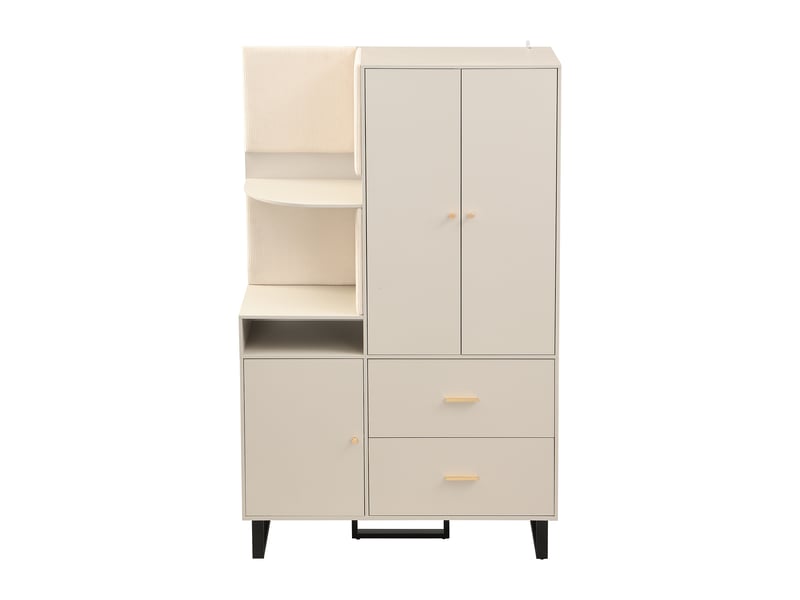  Meuble d’entrée 110x186x38 cm avec penderie, étagères, panneaux capitonnés et meuble à chaussures  - Conforama A