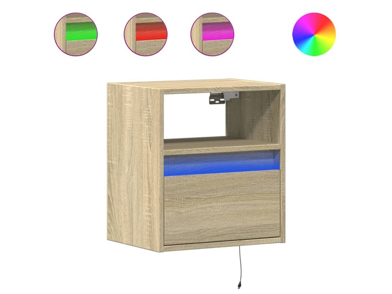  Lot de 2 meuble tv mural avec lumières led chêne sonoma 41x31x45 cm shl55614  - Conforama A