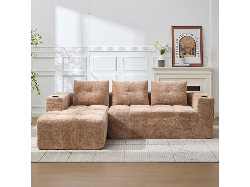  Canapé d'angle - marron clair - chenille rembourré - 258 cm de longueur - 163 cm de largeur - 68 cm de hauteur 258x163x68cm - Conforama A