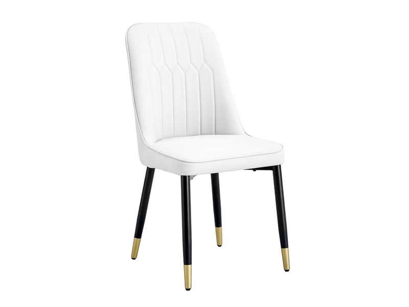 Lot de 2 chaises de salle à manger, chaises blanches en cuir pu avec pieds en métal noir, assise 43x41.5 cm - Conforama A