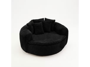 Fauteuil 1 place - 145x133x59cm - canapé rond lounge velours côtelé avec 5 coussins, ressorts ensachés, sans montage - noir