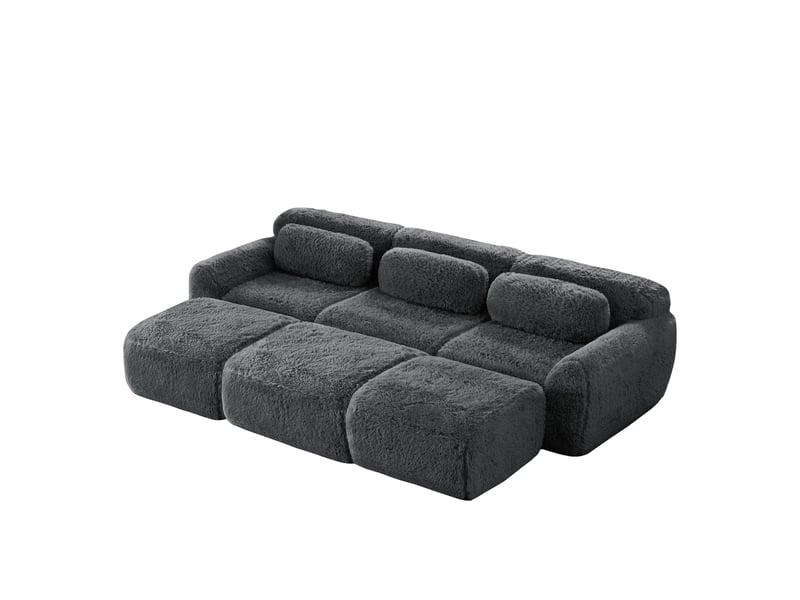  Canapé modulable 3 places en tissu peluche gris avec 3 poufs W3325S00186 - Conforama B