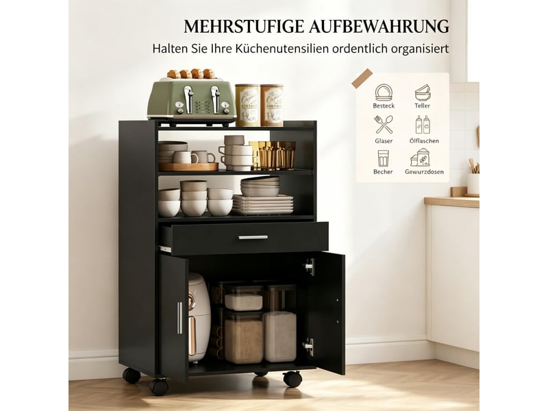  Desserte de cuisine meuble micro-ondes sur roulettes 1 tiroir 2 portes noir 59x40x92 cm T5828P581353 - Conforama D