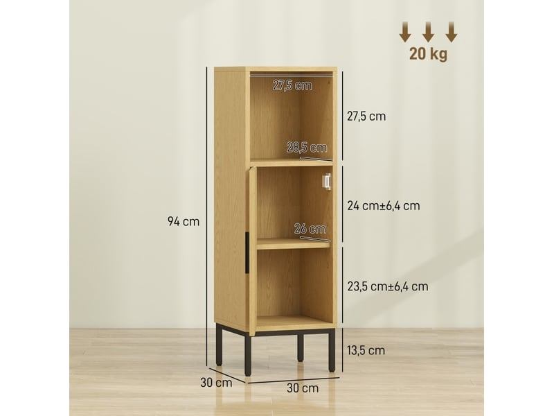  Meuble de salle de bain étroit 30x30 cm avec tablette réglable bois naturel  - Conforama C