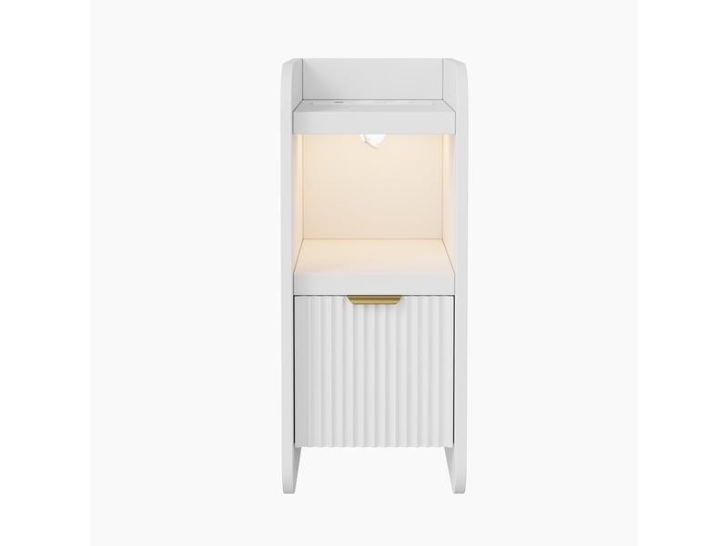 Lot de 2 tables de chevet, 30x25x60 cm, bout de canapé étroit avec led et station de charge usb, meuble de nuit moderne à 1 tiroir motif vague, blanc - Conforama A