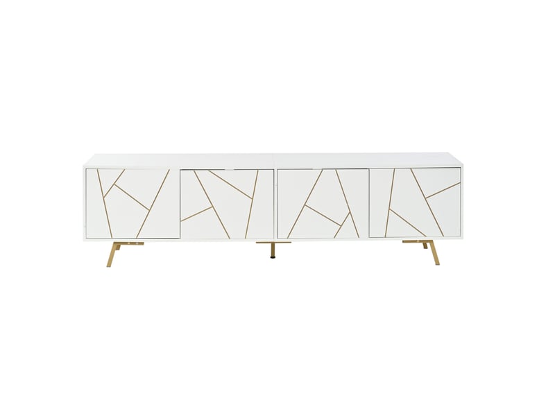  Meuble tv 190x40x51,5 cm blanc et or en panneau de particules avec 4 portes et 5 pieds en métal 4071258269804 - Conforama A
