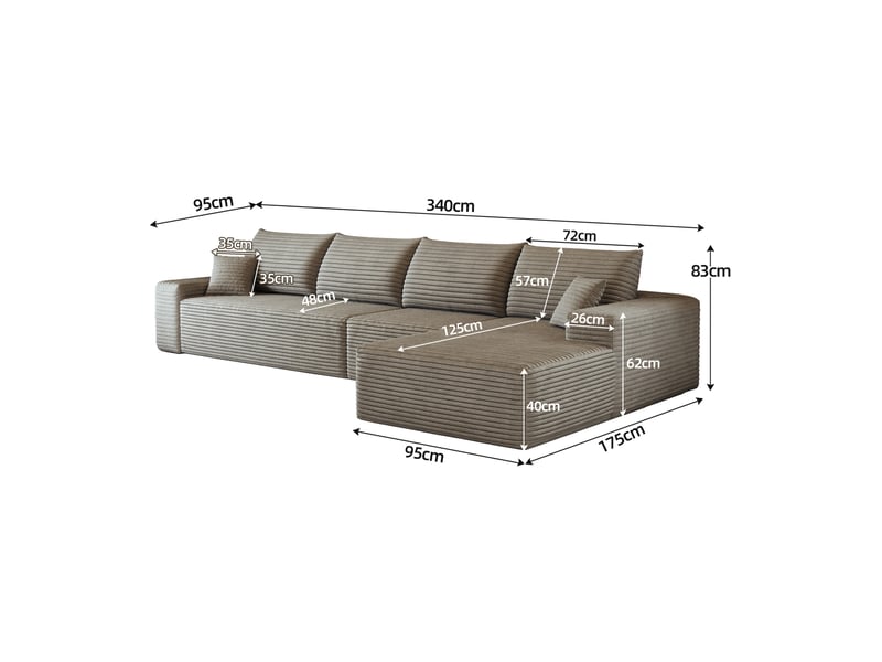  Canapé d'angle modulaire 340x175x83 cm velours côtelé camel  - Conforama E