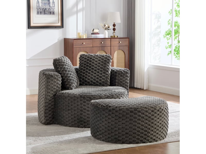  Fauteuil avec repose-pieds tcqpz compressé 130 x 115 x 84 cm sans montage tissu gris foncé salon chambre  - Conforama D