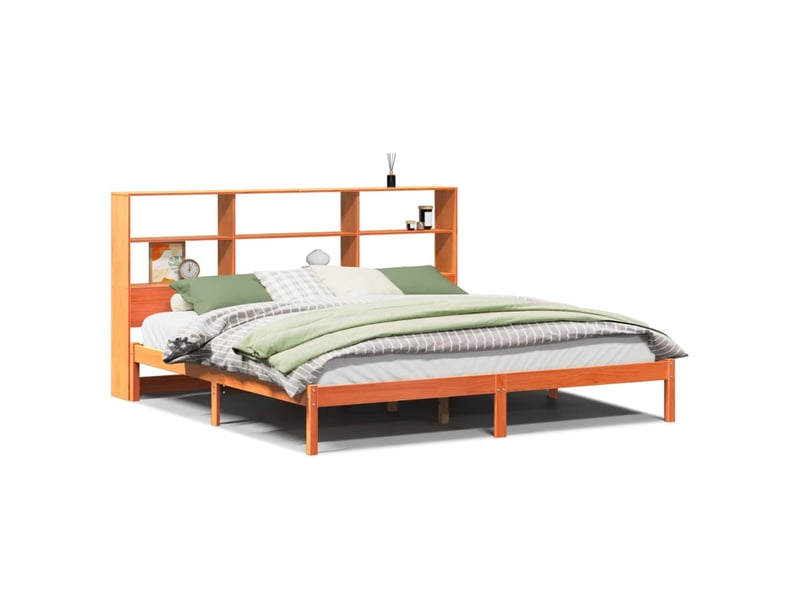 Lit double- lit adulte - lit bibliothèque sans matelas marron 200x200 cm pin massif - Conforama A
