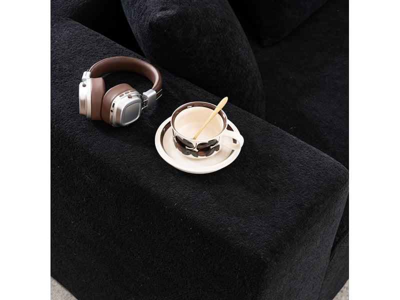  Canapé modulable convertible 5 places noir en tissu, confort mousse et configuration flexible pour salon  - Conforama D
