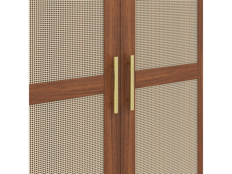Armoire dressing avec niche arquée, éclairage led via application, 2 portes décor rotin, tringle et 2 tiroirs ABC - Conforama D