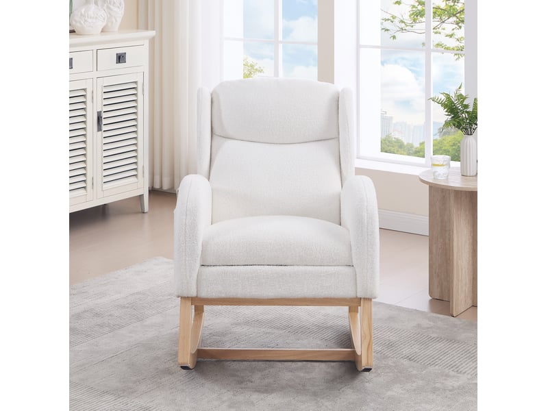  Fauteuil à bascule modenvie teddy blanc avec repose-pieds coulissant et poches de rangement 122,5 x 70 x 104 cm  - Conforama E