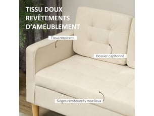 Canapé droit fixe 3 places Bois beige avec coffre de rangement