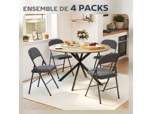 Lot de 4 chaises pliantes et portables intérieur avec assises et dossiers rembourrés en velours, gris foncé, cadre en acier