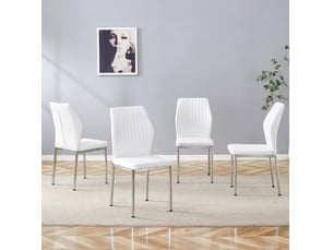 Lot de 4 chaises de salle à manger en similicuir blanc et métal argenté