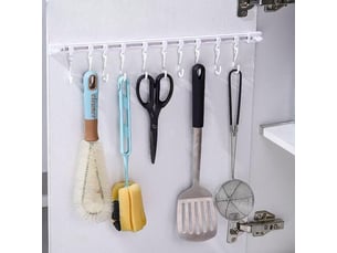 Crochet coulissant multifonctionnel mural - support pour ustensiles de cuisine, porte-ustensiles avec 10 crochets, sans perçage, gain de place, blanc