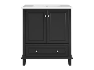 Meuble vasque noir 76 cm avec lavabo céramique intégré et pieds bois massif